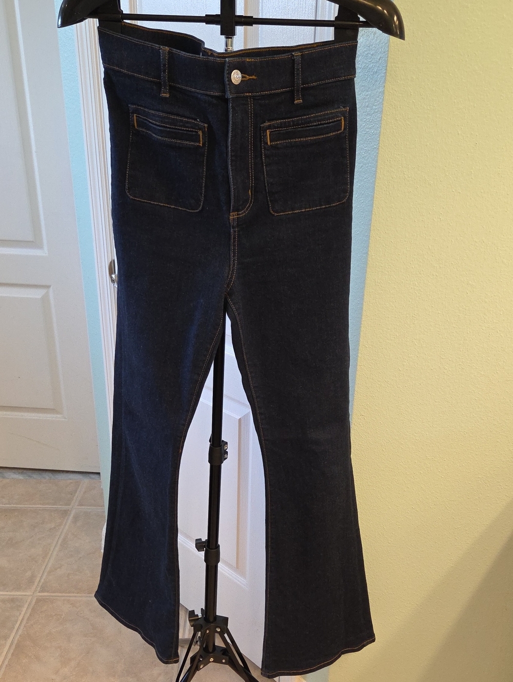 LOFT Dark Indigo Slim Flare Jeans with Front Patch Pockets